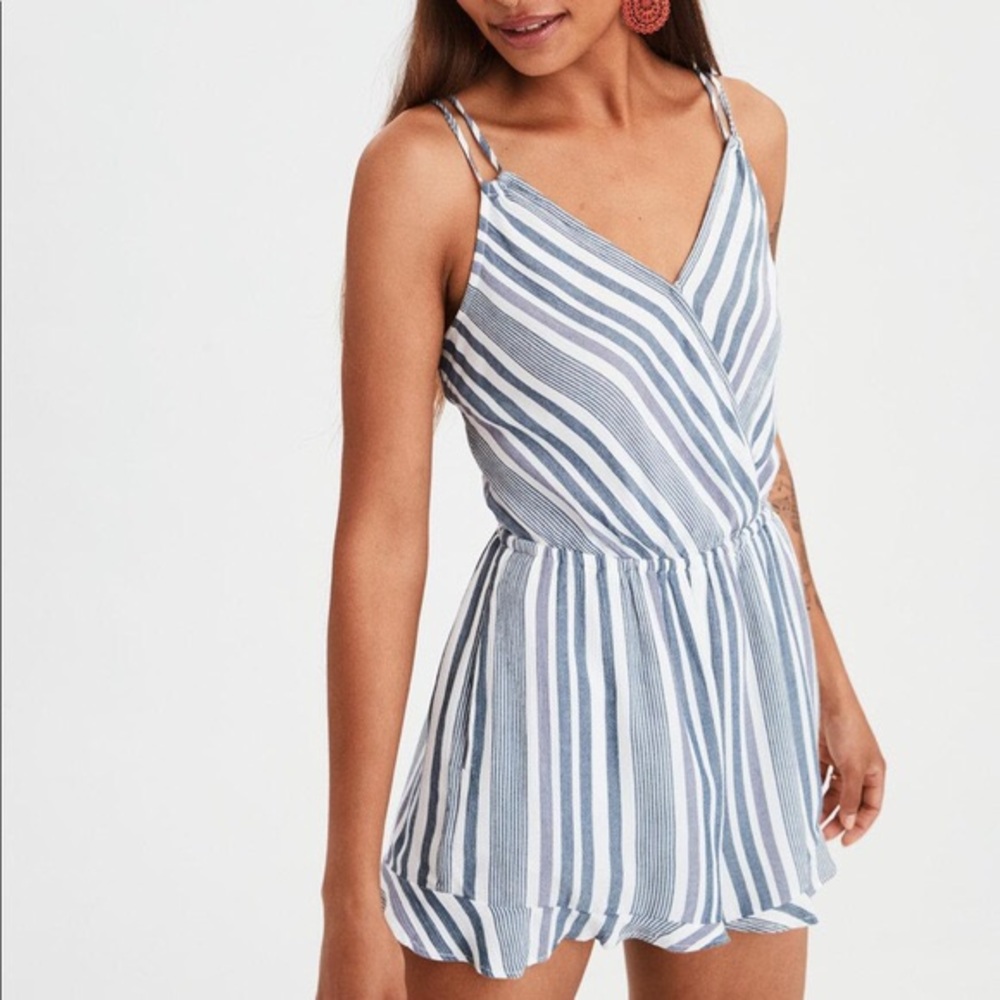 Blue striped romper
